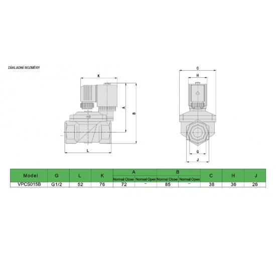 Membránový elektromagnetický ventil 2/2, G 1/2", DC 24V, NC, přímo řízený