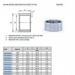 Mufna krátká_nátrubek poloviční, typ 334_katalogový list