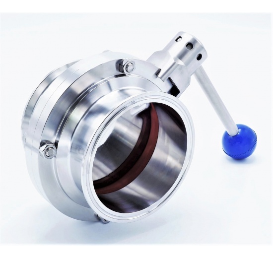 nerezová klapka přímá, clamp typ C-C | DN 100 (límeček 119 mm)