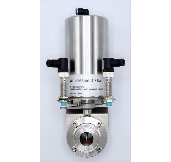 Nerezová klapka přímá, clamp typ C-C, s pneumatickým pohonem DN25