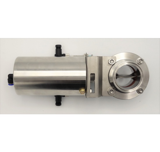 Nerezová klapka přímá, clamp typ C-C, s pneumatickým pohonem  DN50