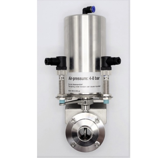 Nerezová klapka přímá DN25, navařovací typ S-S, s pneumatickým pohonem