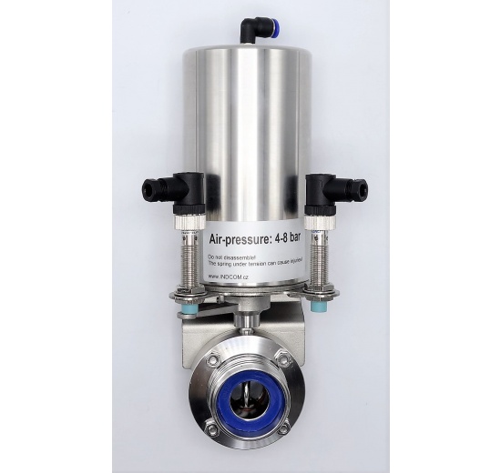 Nerezová klapka přímá DN25, závitová typ G-G, s pneumatickým pohonem