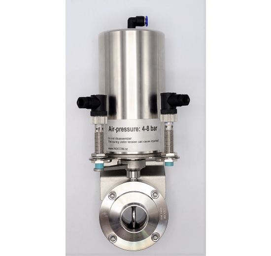 Nerezová klapka přímá DN32, navařovací typ S-S, s pneumatickým pohonem