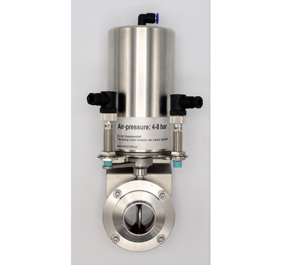 Nerezová klapka přímá DN40, navařovací typ S-S, s pneumatickým pohonem