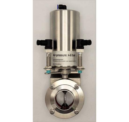 Nerezová klapka přímá DN50, navařovací typ S-S, s pneumatickým pohonem