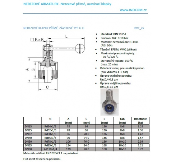 Nerezová klapka přímá, závitová typ G-G  DN25