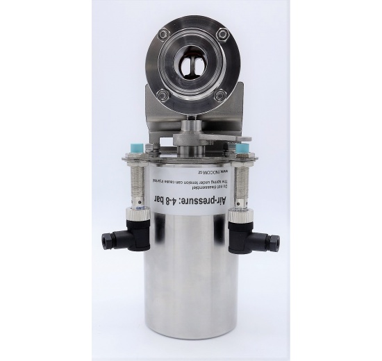 nerezová motýlová klapka, clamp typ C-C, s pneumatickým pohonem DN25