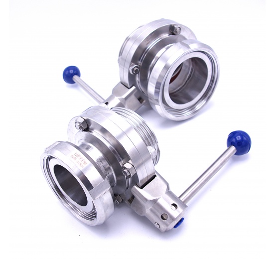 Nerezové klapky přímé, potravinářské/mlékárenské šroubení typ KM/G kužel+matka/závit