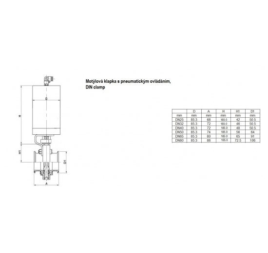 Nerezové klapky přímé, závitové (G-G), pneumaticky ovládané