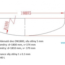 Nerezové klenuté dno DN1800- vnější průměr 1809 mm, síla stěny 4.5 mm