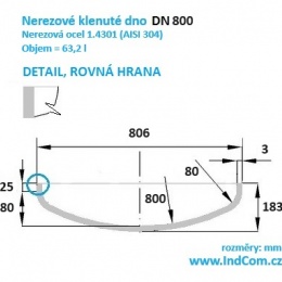 Nerezové klenuté dno| DN800 (806x3 mm), hrana rovná