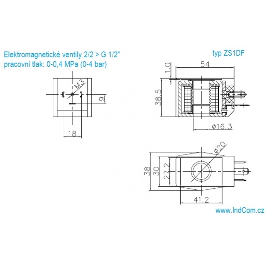 Nerezový elektromagnetický ventil 2/2, G 1/2", AC230V, NC, nepřímo řízený