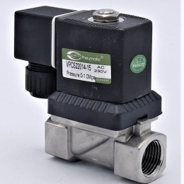 Nerezový elektromagnetický ventil 2/2, G 1/2", AC230V, NC, přímo řízený