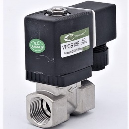 Nerezový elektromagnetický ventil 2/2, G 1/2", AC230V, NC, přímo řízený