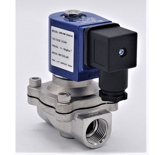 Nerezový elektromagnetický ventil 2/2, G 1/2" DC24V, NC