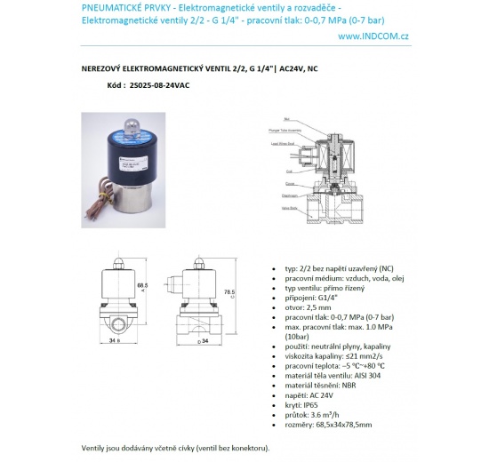 nerezový elektromagnetický ventil 2S025