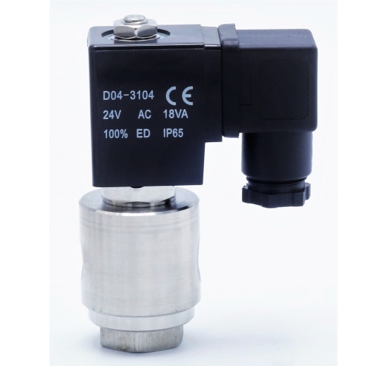 nerezový elektromagnetický ventil s cívkou a konektorem, 24V AC