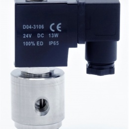 nerezový elektromagnetický ventil s cívkou a konektorem, napětí 24V DC