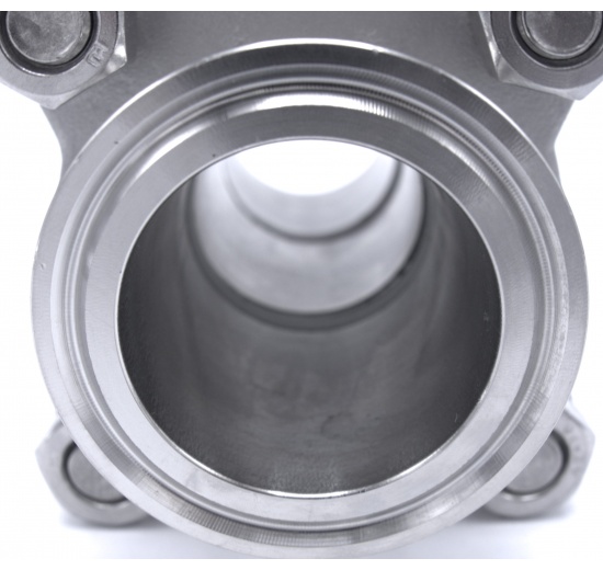 Nerezový kulový kohout s plným průtokem, třídílný, CLAMP DIN 32676 materiál DIN 1.4301 nerez ocel