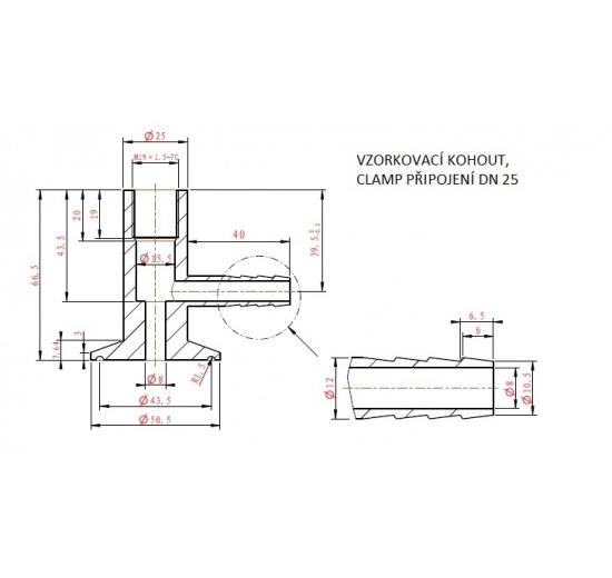 Nerezový vzorkovací ventil,kohoutek, clamp připojení DN25 (K50.5)