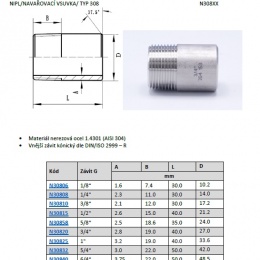Nipl navařovací vsuvka, typ 308| 5/8"