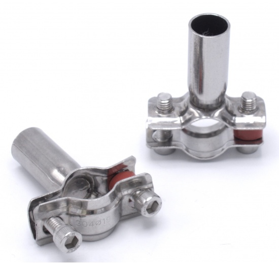 Objímka potrubní dvoudílná bez gumy, dvoušroubková, nerezová ocel 1.4301_19-22 mm