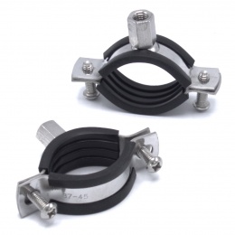 Objímka potrubní s gumovou vložkou EPDM, dvoušroubová, nerezová ocel 1.4301, M8_ 37-45 mm
