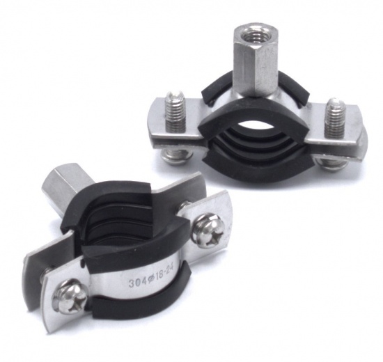 Objímka potrubní s gumovou vložkou EPDM, dvoušroubová, nerezová ocel 1.4301, M8_ 18-24 mm