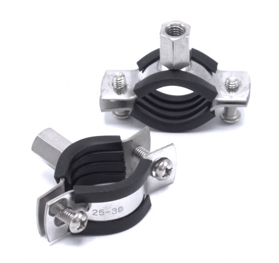 Objímka potrubní s gumovou vložkou EPDM, dvoušroubová, nerezová ocel 1.4301, M8_ 25-30 mm