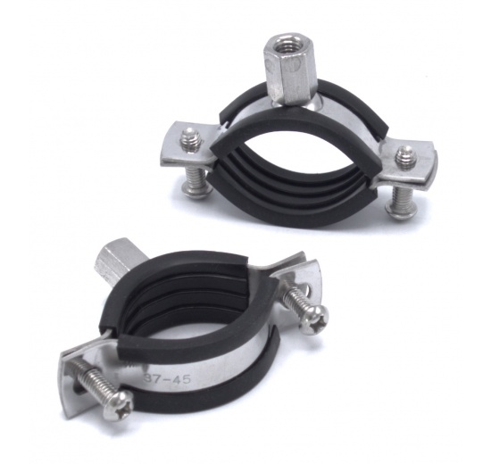 Objímka potrubní s gumovou vložkou EPDM, dvoušroubová, nerezová ocel 1.4301, M8_ 37-45 mm