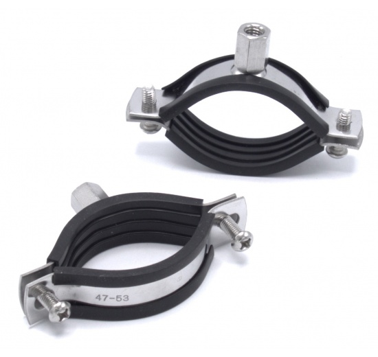 Objímka potrubní s gumovou vložkou EPDM, dvoušroubová, nerezová ocel 1.4301, M8_ 47-53 mm