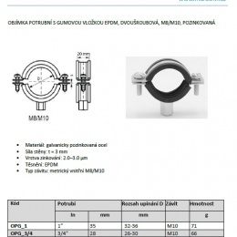 Objímka potrubní s gumovou vložkou EPDM, dvoušroubová, pozinkovaná 20-25 mm