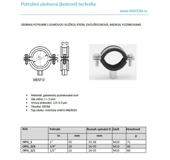 Objímka potrubní s gumovou vložkou EPDM, dvoušroubová, pozinkovaná 20-25 mm