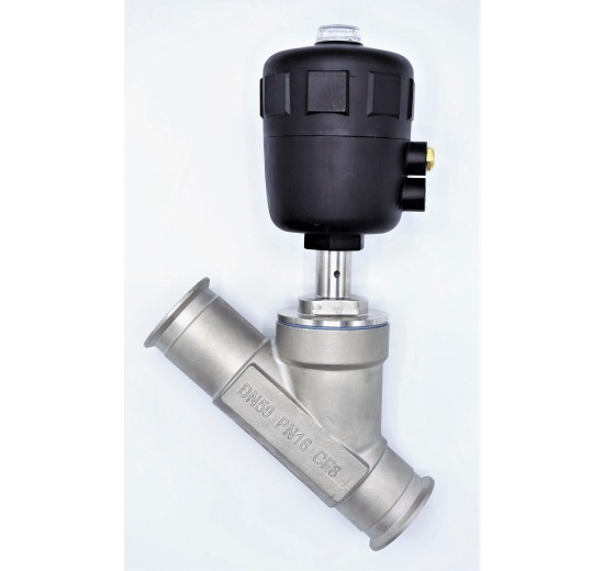 pneumaticky ovládaný sedlový ventil 45° DN 50