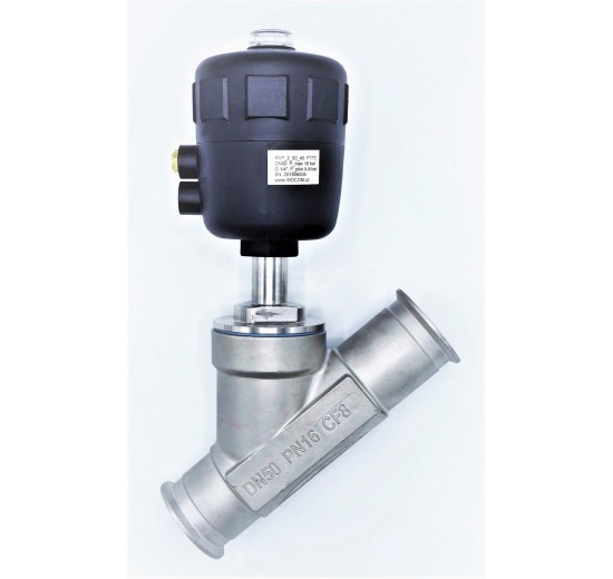 pneumaticky ovládaný ventil se šikmým sedlem, clamp připojení