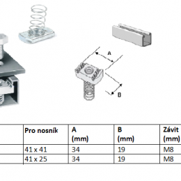 Posuvná matice M8 s pružinou pozinkovaná dlouhá pružina pro nosník 41x41