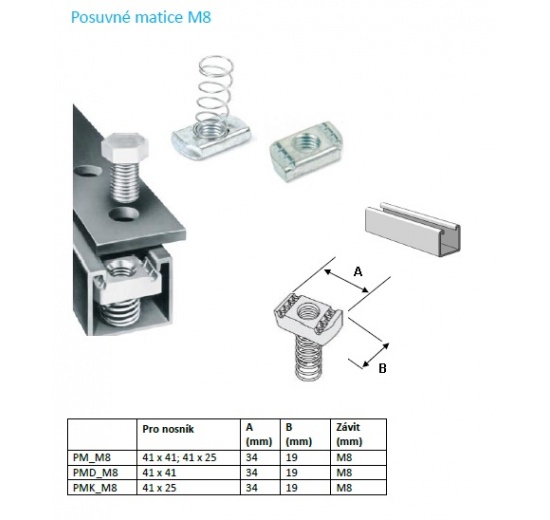 Posuvné matice s pružinou M8