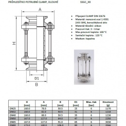 Průhledítko potrubní, clamp C-C, dlouhé