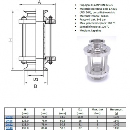 Průhledítko potrubní DN25, CLAMP DIN 32676