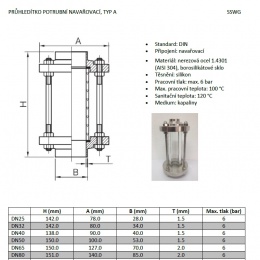 Průhledítko potrubní, navařovací S-S, typ A
