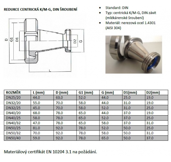 Redukce centrická K/M-G, DIN šroubení
