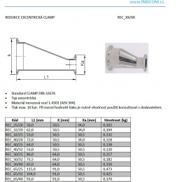 Redukce excentrické, CLAMP Potrubní spoje v potravinářském a nápojovém průmys Potravinářské armatury
