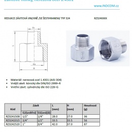 Redukce závitová VNI_VNĚ nipl redukovaný  typ 324 katalogový list