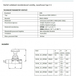 Ručně ovládané membránové ventily, navařovací typ S-S