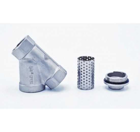 šikmý nerezový Y filtr s jemným sítkem, závitový 3/4” DN20