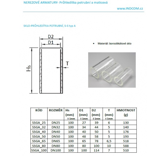 Sklo - průhledítko potrubní DN50