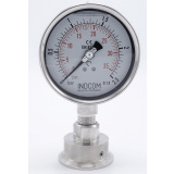 náhled produktu Stainless Steel Pressure Gauge, Dial 100 mm, With Separating Diaphragm- CLAMP DIN 32676 (64 mm) | 0-2,5 bar
