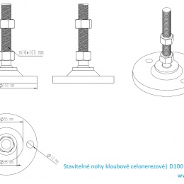 Stavitelné nohy kloubové celonerezové D100 M16 100 mm_rozměry