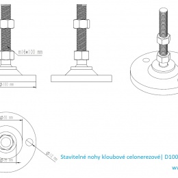 Stavitelné nohy kloubové celonerezové D100 M20 100 mm_rozměry